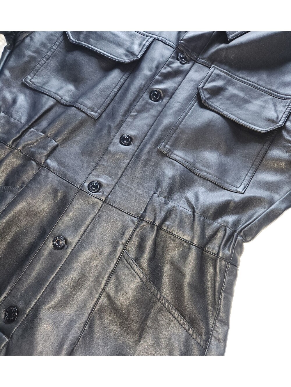 Free People Marci Vegan Leather Black Jumpsuit Pants Womens Medium Grunge Goth - Picture 6 of 12